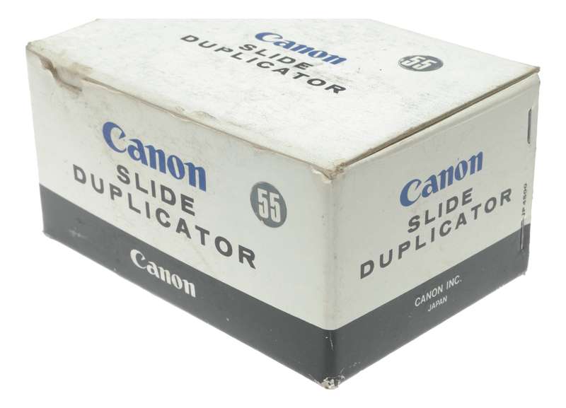 Canon Slide Duplicator 55 FL/FD camera bellows accessory in box with instructions