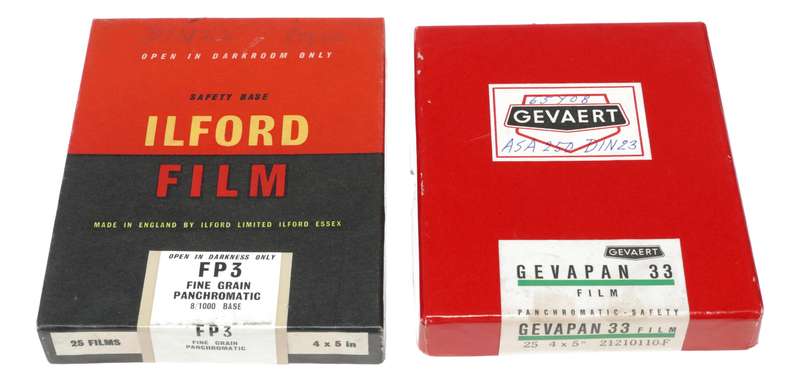Ilford FP3 Fine Grain Panchromatic Gevaert Gevapan 33 4x5in expired sheet film