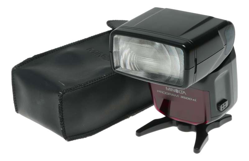 Minolta Program 3500xi camera hot shoe wireless flash unit in pouch
