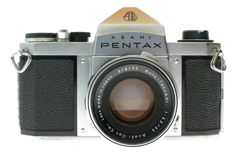 Pentax S3 35mm film SLR camera Auto Takumar 2.5/55 shade hood leather half case