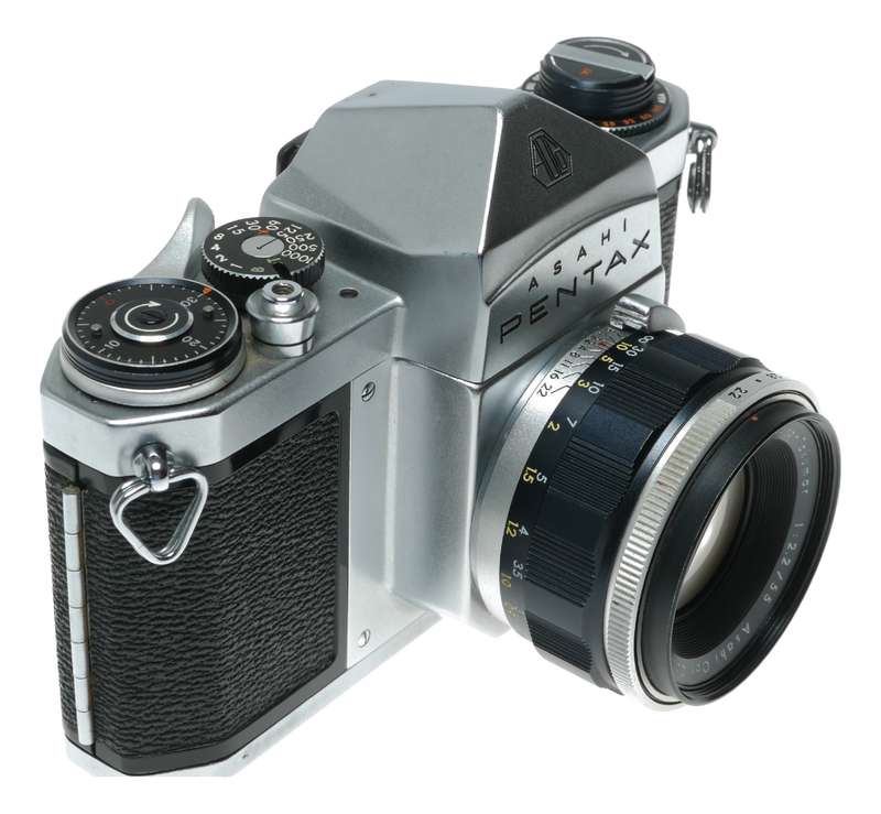 Pentax S3 35mm film SLR camera Auto Takumar 2.5/55 shade hood leather half case