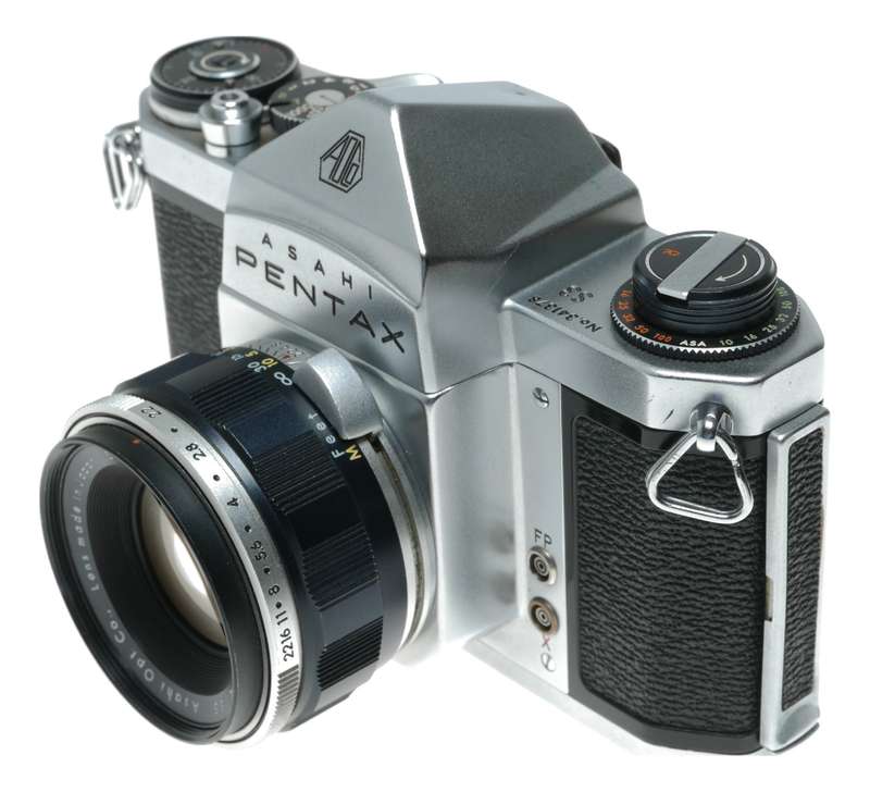 Pentax S3 35mm film SLR camera Auto Takumar 2.5/55 shade hood leather half case
