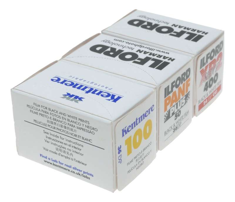 Ilford PanF Plus 50 XP2 Super 400 Kentmere 100 Expired Black White Film
