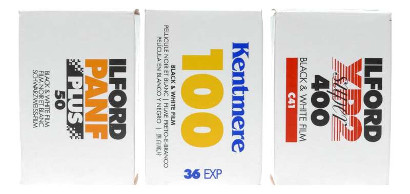Ilford PanF Plus 50 XP2 Super 400 Kentmere 100 Expired Black White Film