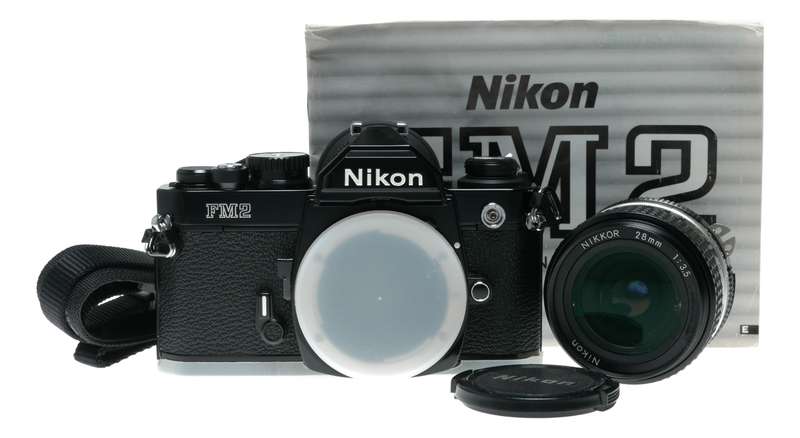 Nikon FM2 Black SLR 35mm Film Camera Body 3.5/28 Nikkor Free Lens