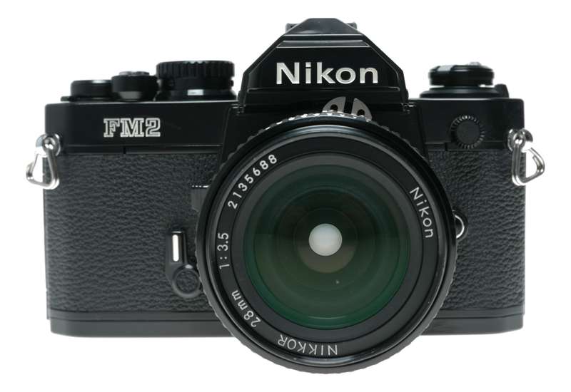 Nikon FM2 Black SLR Camera 1:3.5/28 Nikkor 1:2.5/105 Lenses Caps Filters