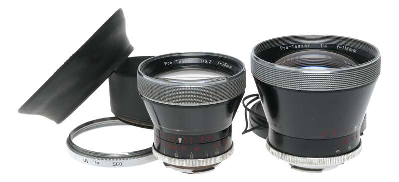 Carl Zeiss Pro-Tessar Camera Lenses 3.2/35mm 4/115mm Contaflex