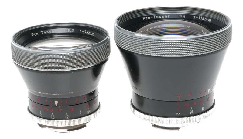 Carl Zeiss Pro-Tessar Camera Lenses 3.2/35mm 4/115mm Contaflex