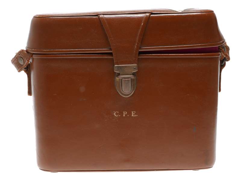 CPE Movie picture vintage film camera antique tan leather case shoulder strap