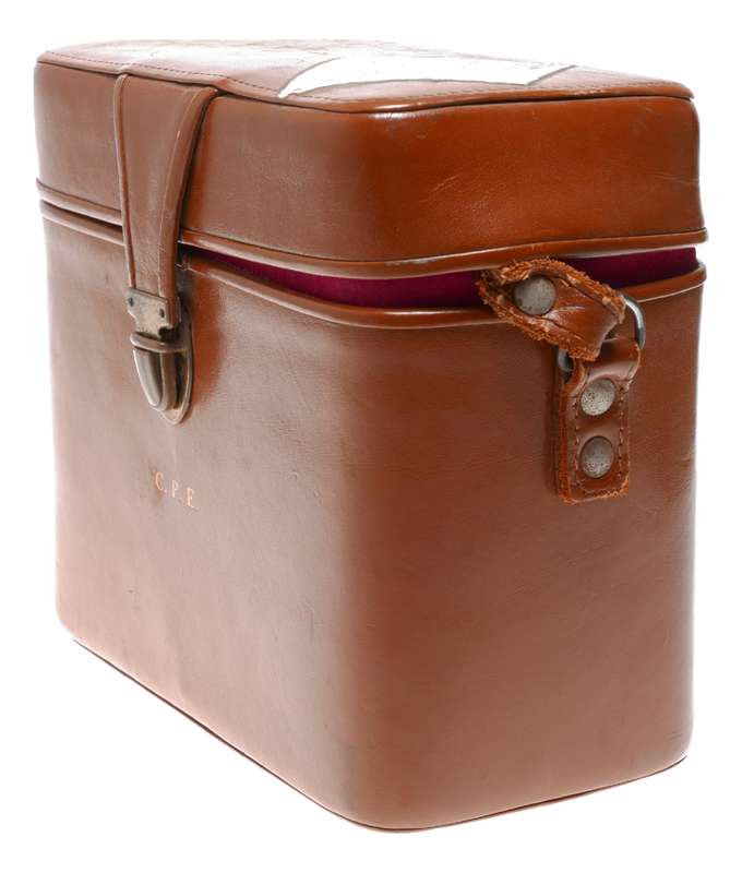 CPE Movie picture vintage film camera antique tan leather case shoulder strap