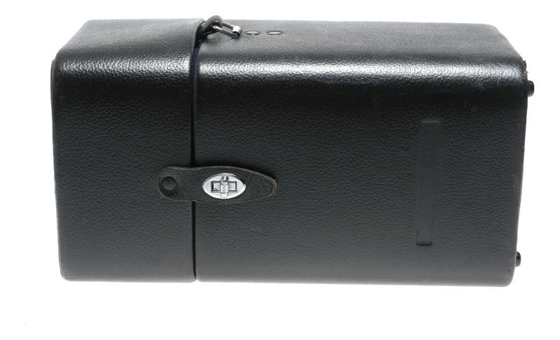 Large black vintage film camera lens antique leather case