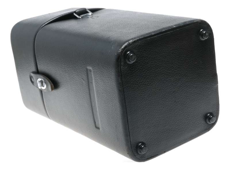 Large black vintage film camera lens antique leather case