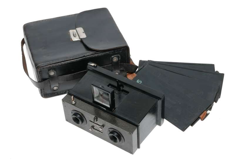 Langer Co. Elkoscop Stereo Camera 45x107 Plates Jumelle Type rare