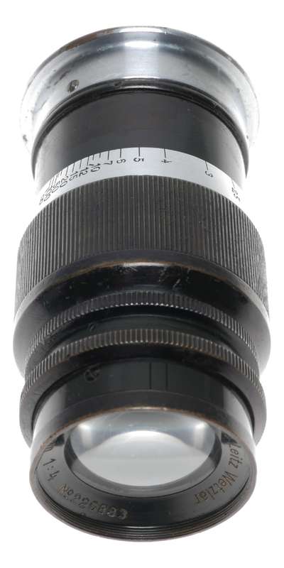 Elmar f=9cm 1:4 black Leitz Wetzlar black silver M39 screw mount lens