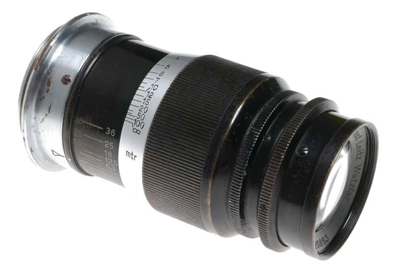 Elmar f=9cm 1:4 black Leitz Wetzlar black silver M39 screw mount lens
