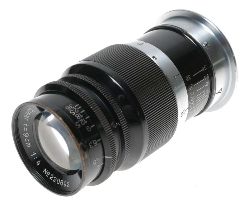 Elmar 4/90mm portrait lens bakelite keeper rare f=9cm Black Paint caps