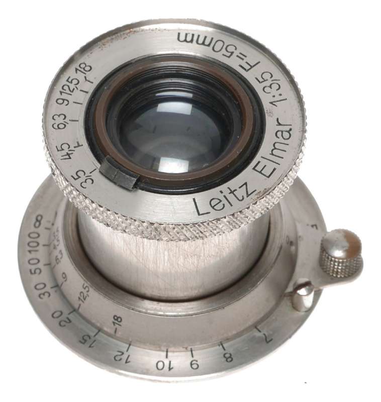 Leitz Elmar 1:3.5 F=50mm SM Leica camera lens rare in bakelite keeper
