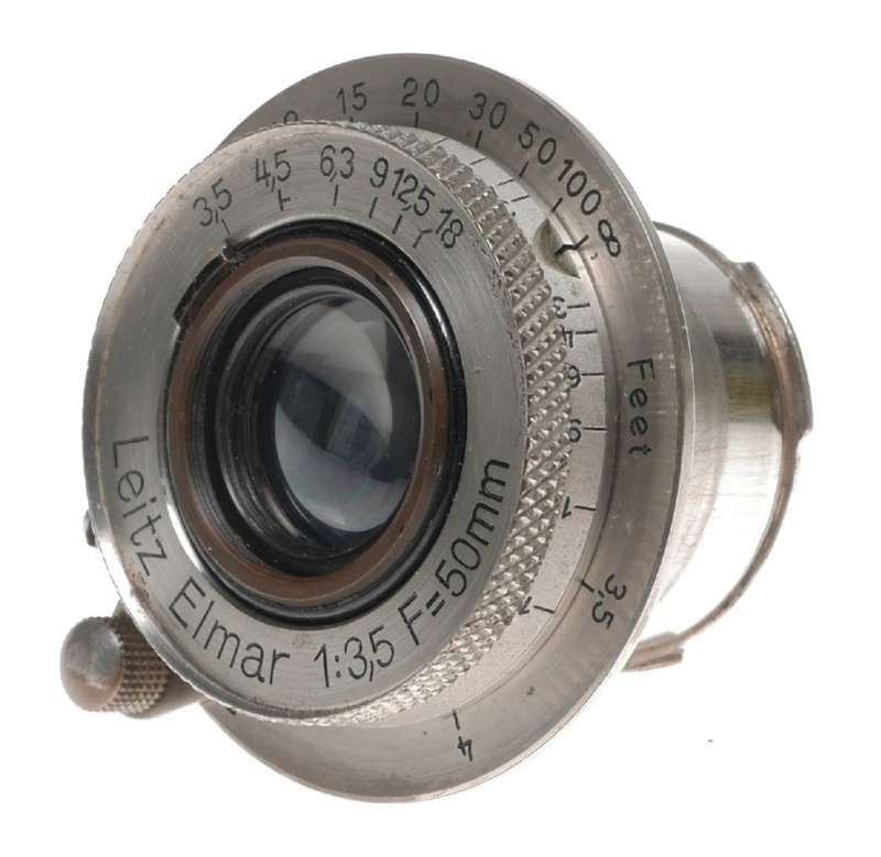 Leitz Elmar 1:3.5 F=50mm SM Leica camera lens rare in bakelite keeper
