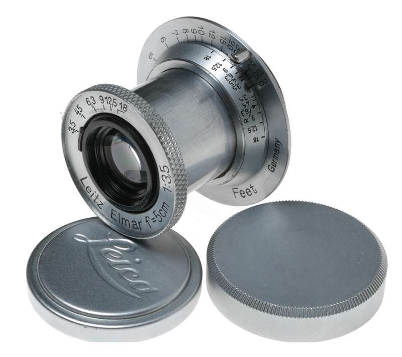 Chrome Leitz Elmar f=5cm 1:3.5 SM leica camera lens with caps