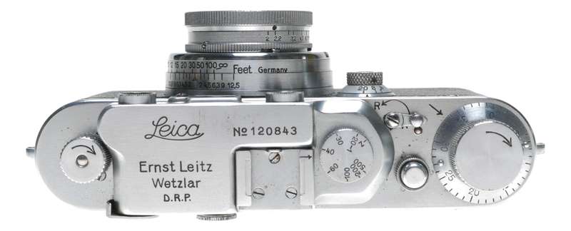 Leica IIIf 35mm film camera with Summar 5cm 1:2 lens case cap