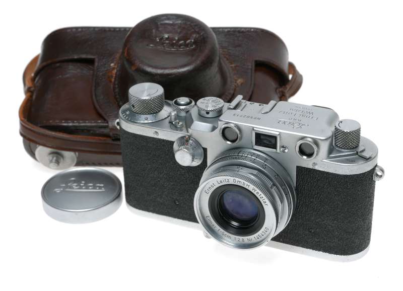 Shark Skin Leica IIIc vintage film camera Elmar 2.8/50mm lens case cap