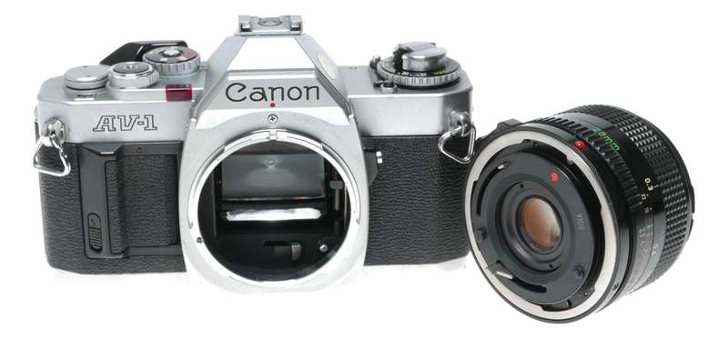 Canon AV-1 35mm Film SLR Camera FD 1:2.8 28mm Wide Angle
