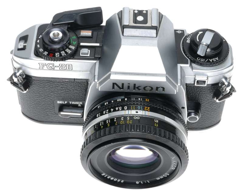 Nikon FG-20 35mm SLR Camera Lens Nikkor 1.8/50 Lens