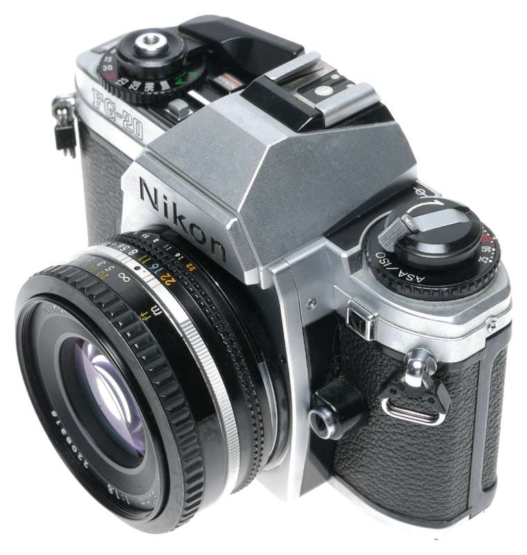 Nikon FG-20 35mm SLR Camera Lens Nikkor 1.8/50 Lens