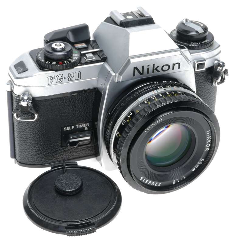 Nikon FG-20 35mm SLR Camera Lens Nikkor 1.8/50 Lens