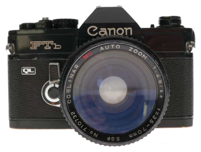 Canon FTb QL Black 35mm SLR Film Camera Coslinar Auto Zoom f=35-70mm