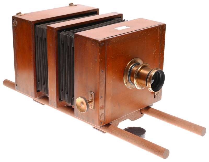 Watson and Sons half plate vintage wood bellows rail camera