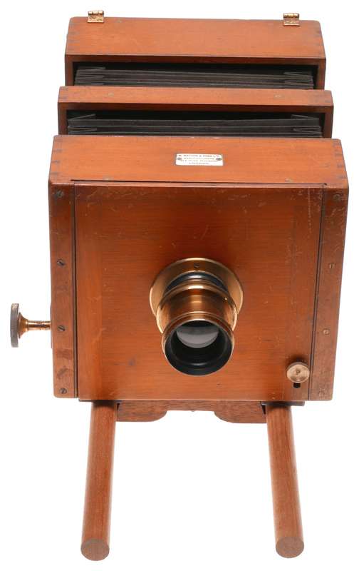 Watson and Sons half plate vintage wood bellows rail camera