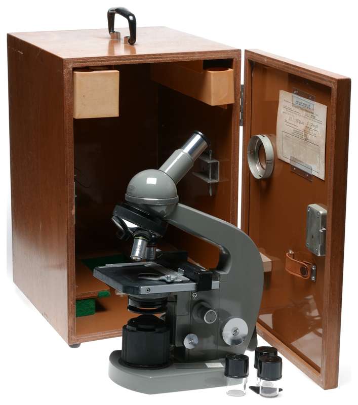 Olympus biological microscope stand grey enamel biological bench top