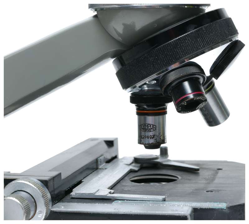 Olympus biological microscope stand grey enamel biological bench top