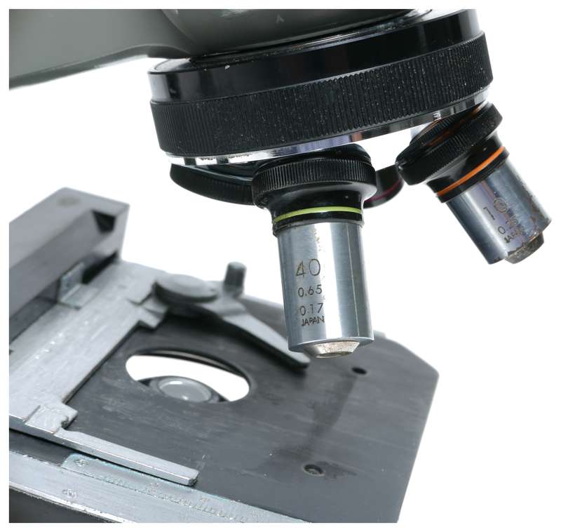 Olympus biological microscope stand grey enamel biological bench top