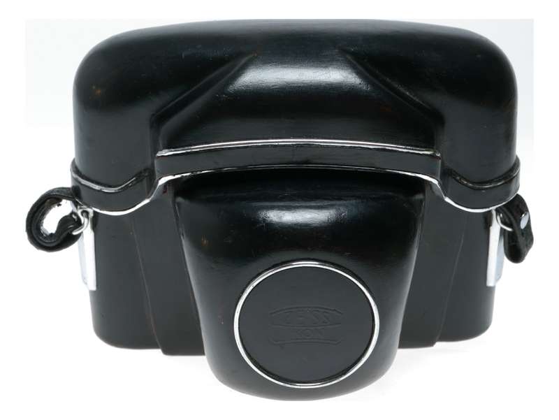 Black Zeiss vintage film camera antique patent leather case in used condition