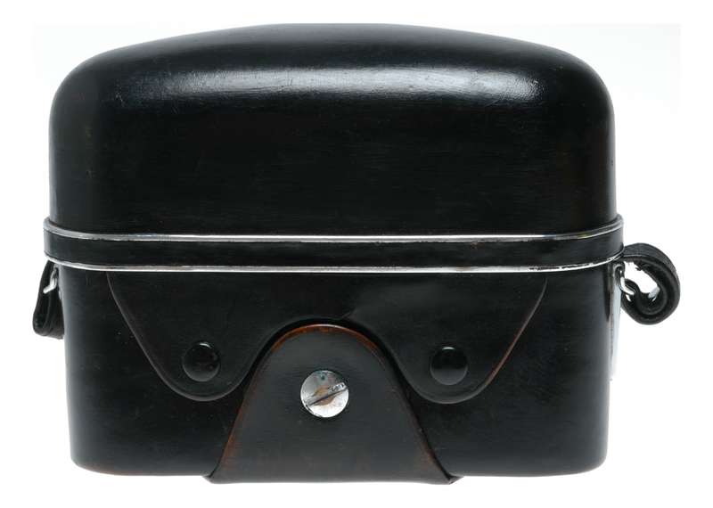 Black Zeiss vintage film camera antique patent leather case in used condition