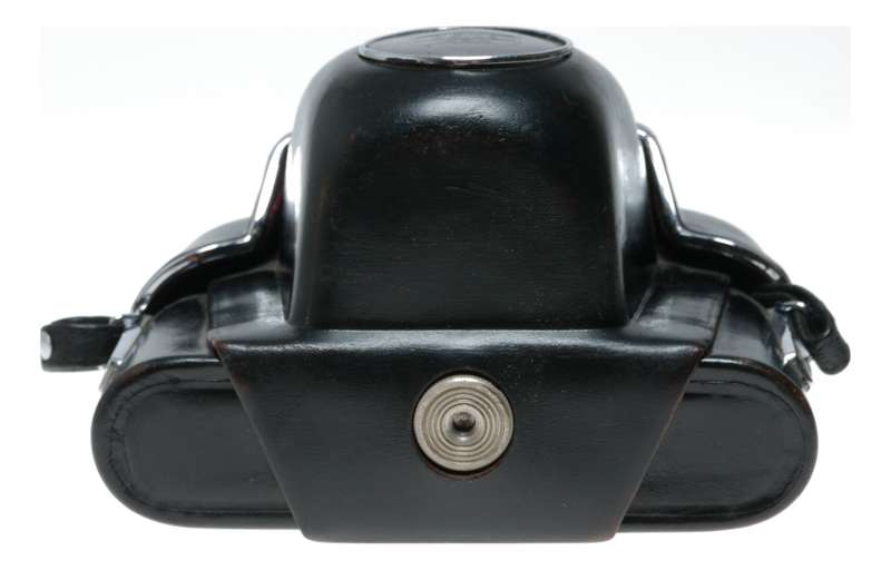 Black Zeiss vintage film camera antique patent leather case in used condition