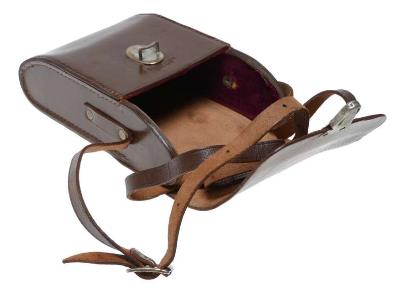 Folding universal vintage film camera antique leather case in used condition