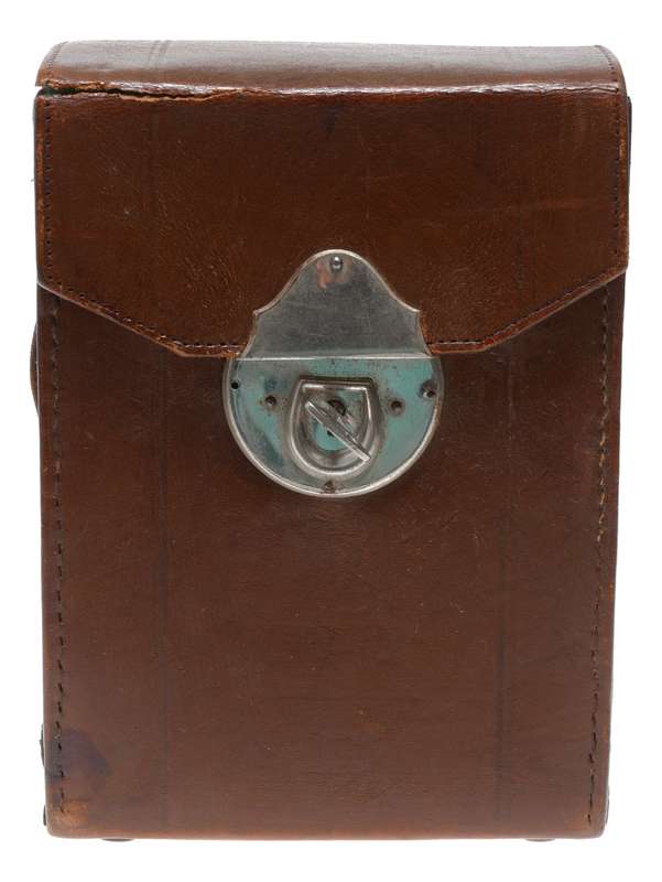 Hard case vintage film camera antique leather in used condition with key strap