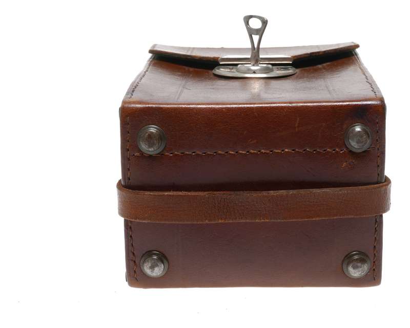 Hard case vintage film camera antique leather in used condition with key strap