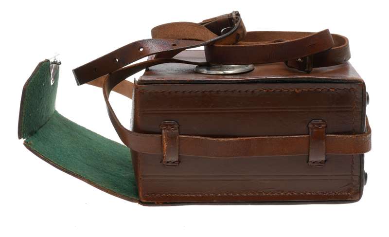 Hard case vintage film camera antique leather in used condition with key strap
