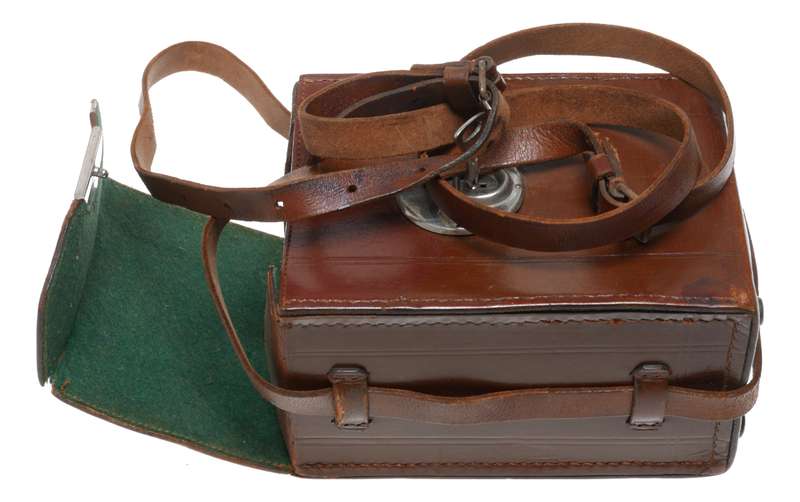 Hard case vintage film camera antique leather in used condition with key strap