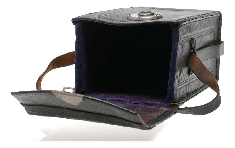 Purple velvet hard vintage film camera antique leather case in used condition