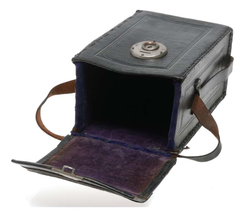 Purple velvet hard vintage film camera antique leather case in used condition