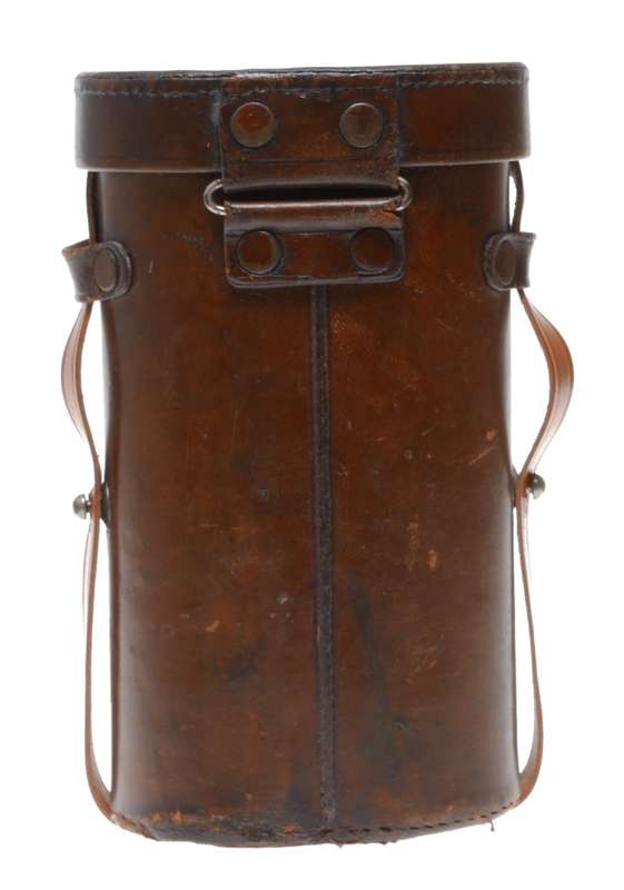 Tall round vintage film camera antique leather lens case in used condition