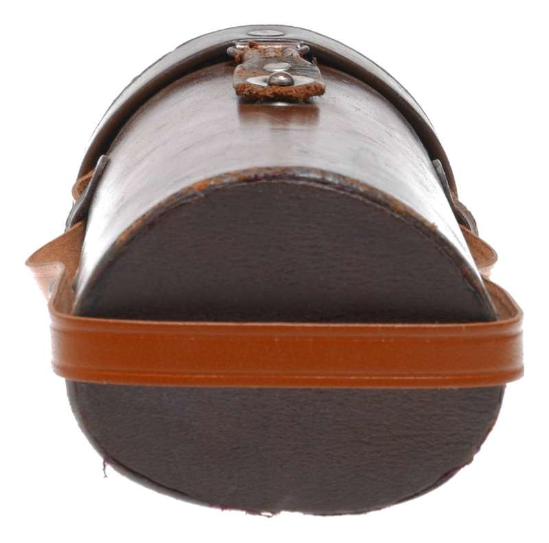 Tall round vintage film camera antique leather lens case in used condition