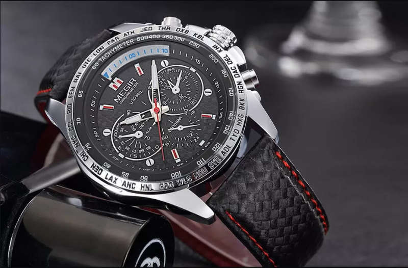 Megir 1010 Mens Leather Quartz Watch