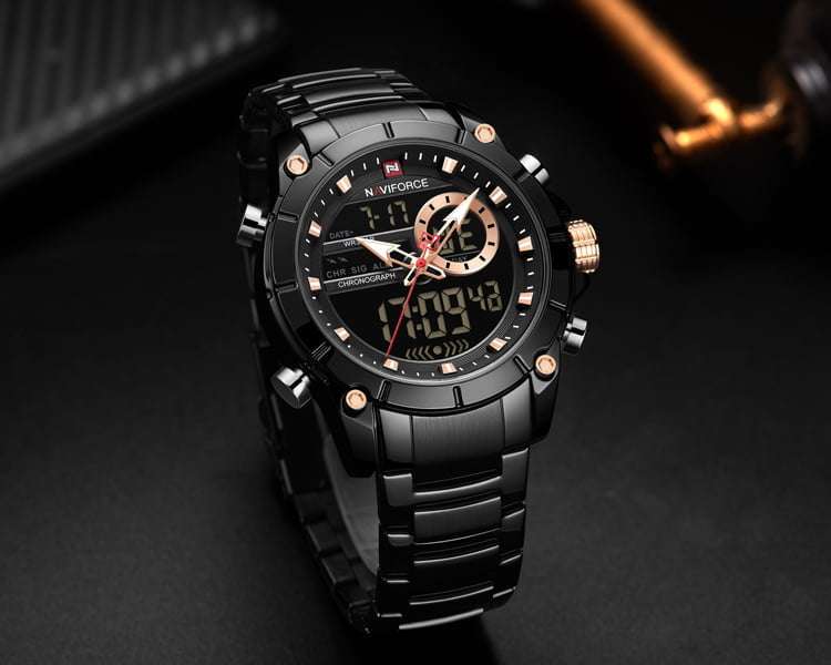 Naviforce 9163 Chronograph Digital/Analog Watch - Black