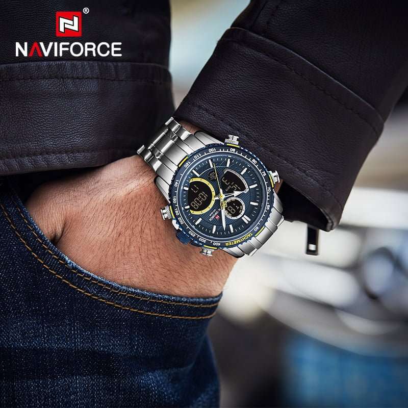 Naviforce 9182 Mens Digital/Analog Watch - Silver/Blue